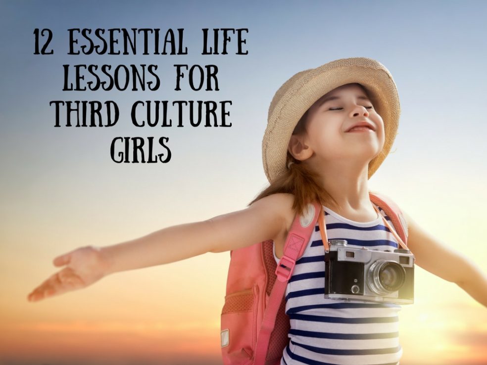 Girl with Backpack and Camara Arms Open Eyes Closed